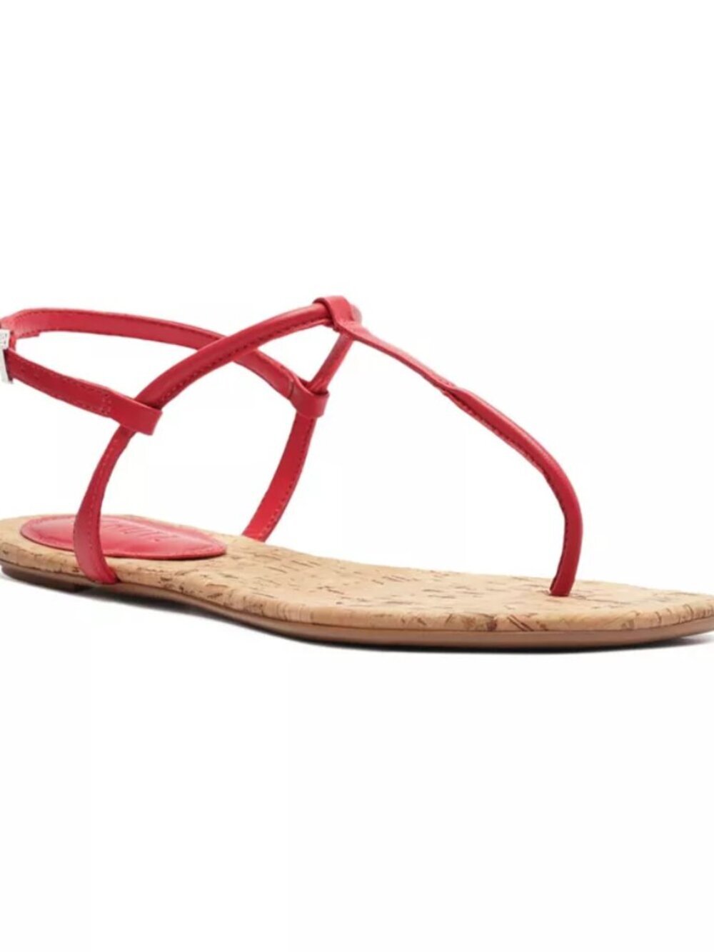 SCHUTZ Elsha Red T-Strap Cork Footbed Flat Sandal